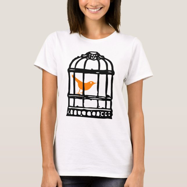 Customisable Orange Bird in Cage, Bird Cage T-Shirt (Front)