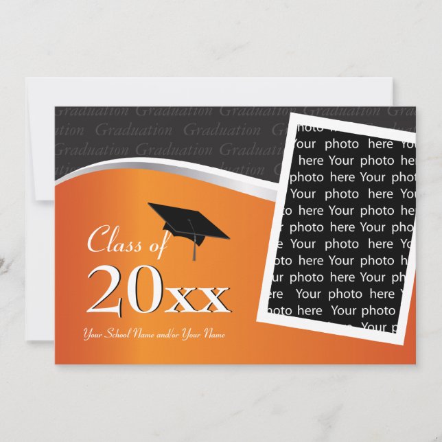 Customisable Orange & Black Graduation Invitation (Front)