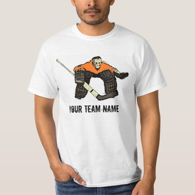 Customisable orange hockey goalie value tee (Front)