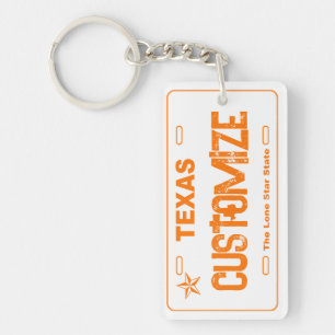 Customisable orange Texas license plate keychain