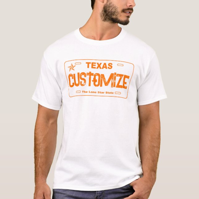 Customisable orange Texas license plate shirt (Front)