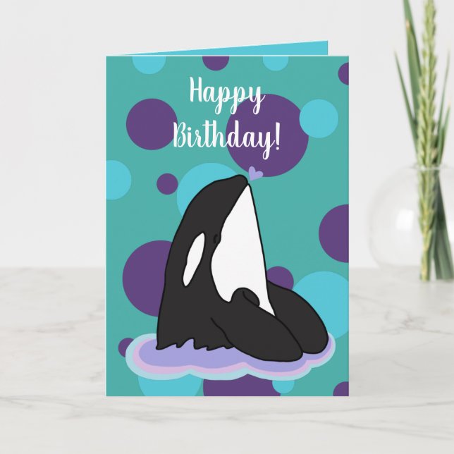 Customisable Orca Killer Whale Birthday  Card (Front)