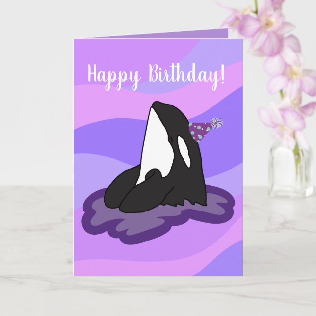 Customisable Orca Killer Whale  Birthday  Card (Orchid)