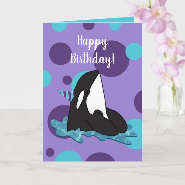 Customisable Orca Killer Whale Birthday  Card (Orchid)