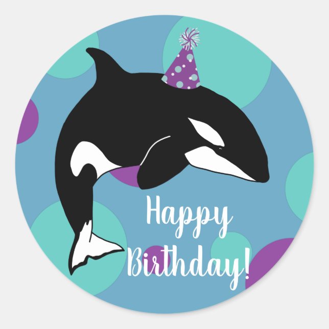 Customisable Orca Killer Whale  Birthday Classic Round Sticker (Front)