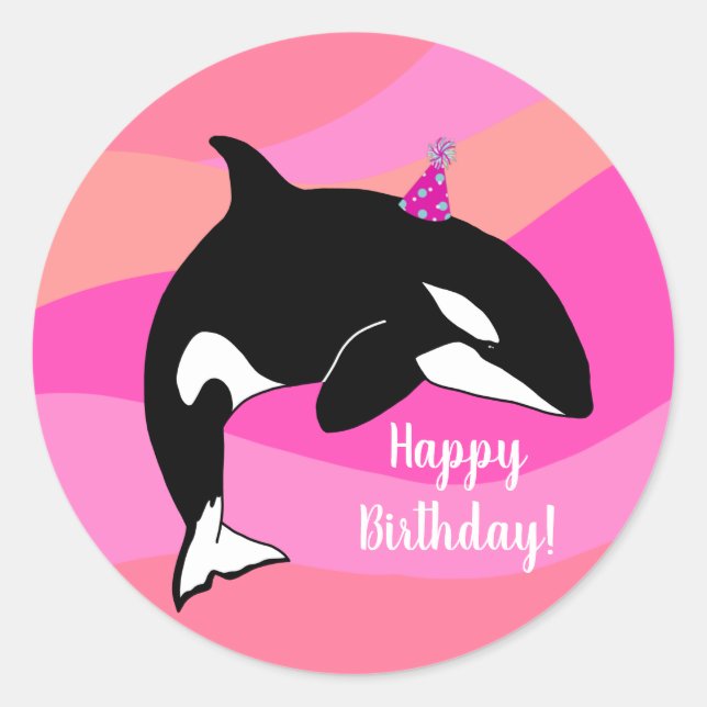 Customisable Orca Killer Whale  Birthday Classic Round Sticker (Front)
