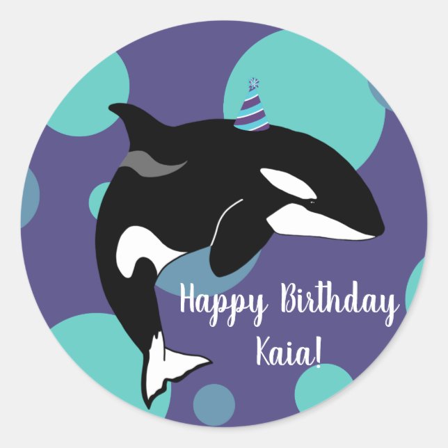 Customisable Orca Killer Whale Birthday  Classic Round Sticker (Front)