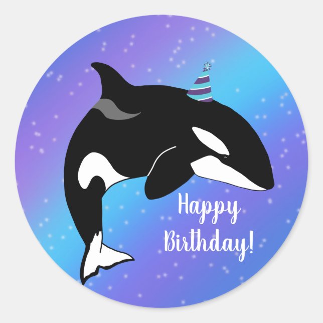 Customisable Orca Killer Whale Birthday Classic Round Sticker (Front)