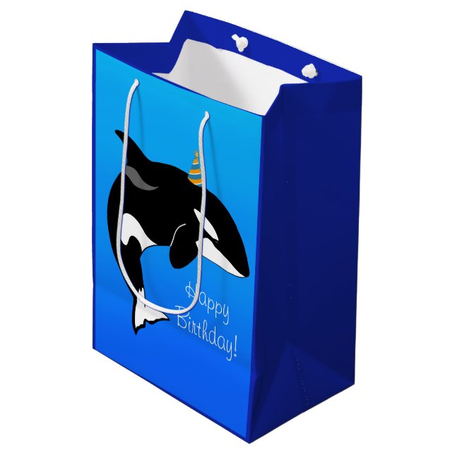 Customisable Orca Killer Whale Birthday Medium Gift Bag (Front Angled)