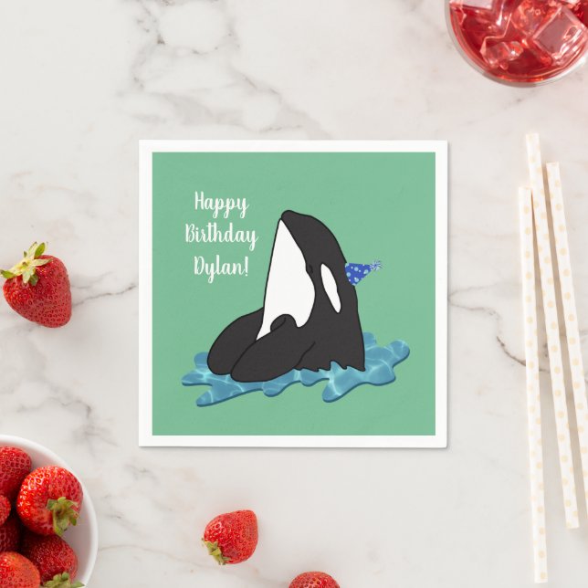 Customisable Orca Killer Whale Birthday  Napkin (Insitu)