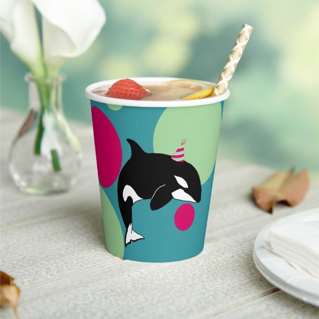 Customisable Orca Killer Whale Birthday  Paper Cups (Insitu)