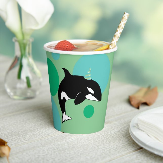 Customisable Orca Killer Whale Birthday Paper Cups (Insitu)