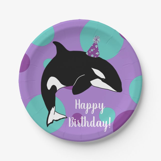 Customisable Orca Killer Whale  Birthday Paper Plate (Front)