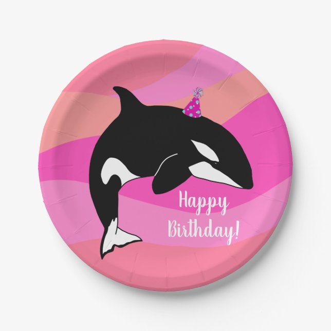 Customisable Orca Killer Whale  Birthday Paper Plate (Front)