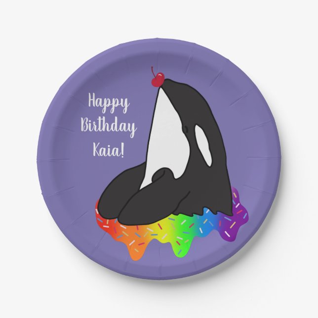 Customisable Orca Killer Whale Birthday Paper Plate (Front)