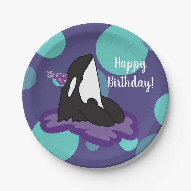 Customisable Orca Killer Whale  Birthday Paper Plate (Front)