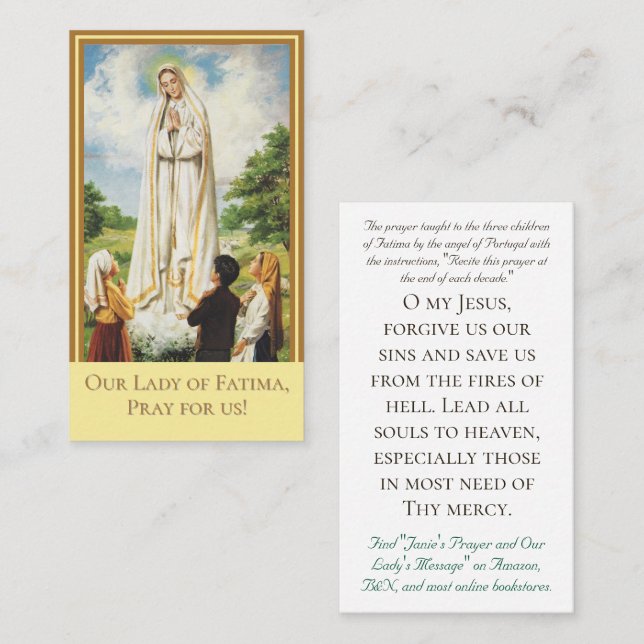 Customisable Our Lady of Fatima Prayer Card (Front/Back)