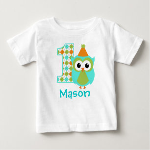 Customisable Owl Boy First birthday shirt one year