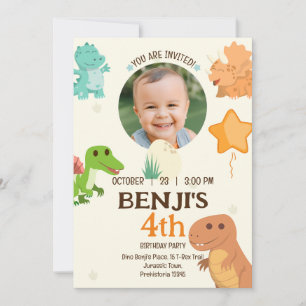 Customisable Pale Yellow Dinosaur Photo Birthday Invitation