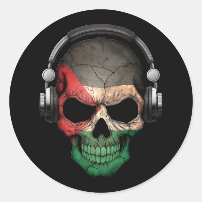 Customisable Palestinian Dj Skull with Headphones Classic Round Sticker (Front)