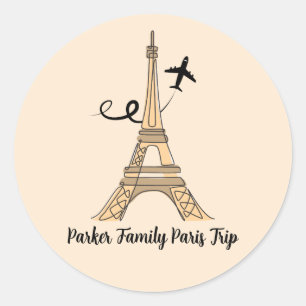 Customisable Paris Trip Chic Eiffel Tower Aeroplan Classic Round Sticker