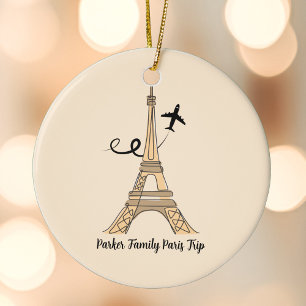 Customisable Paris Trip Eiffel Tower Christmas Ceramic Tree Decoration