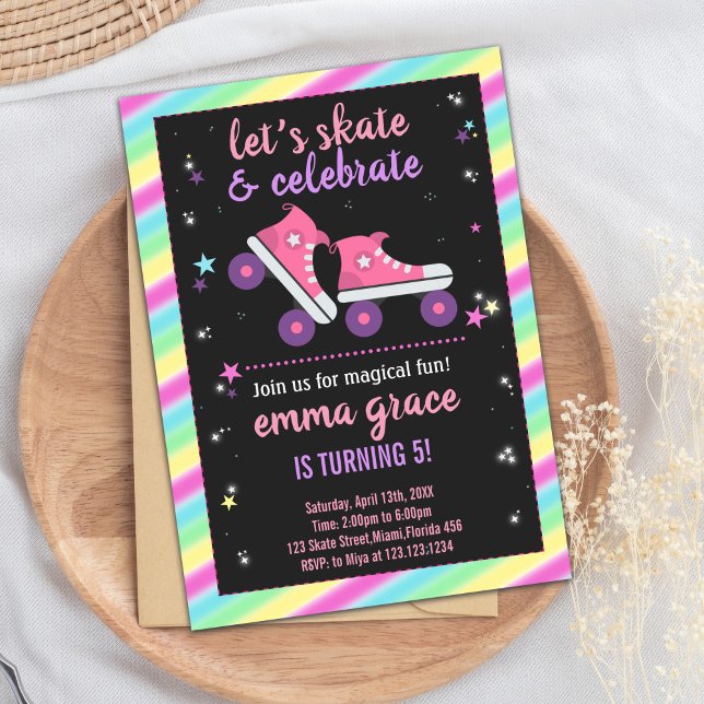 Customisable Party Invite for Girls (Pink Skating Birthday Invitations)