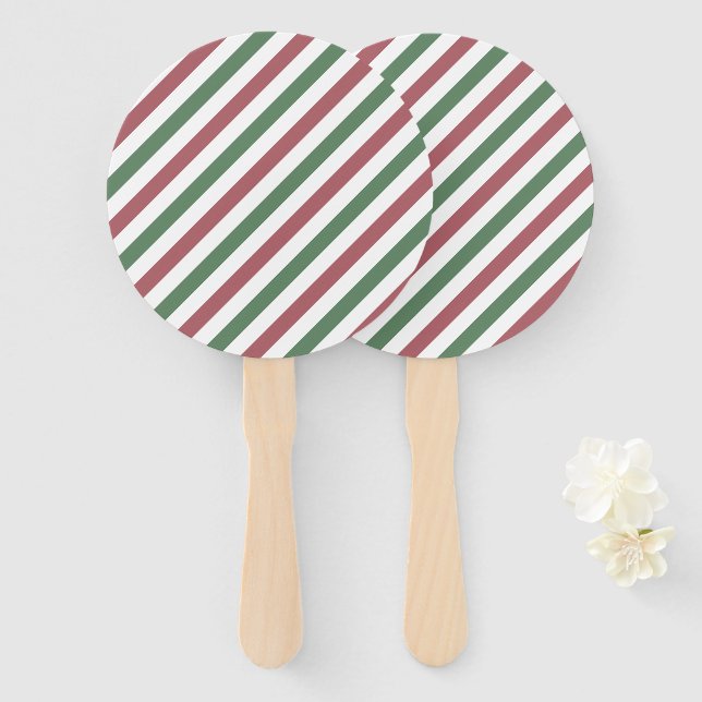 Customisable Pastel Christmas Stripes Hand Fan (Front and Back)