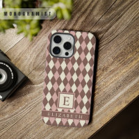 Customisable Pastel Pink Yellow Brown Argyle