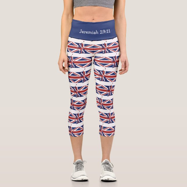 Customisable | Patriotic | UNION JACK UK FLAG Capri Leggings (Front)