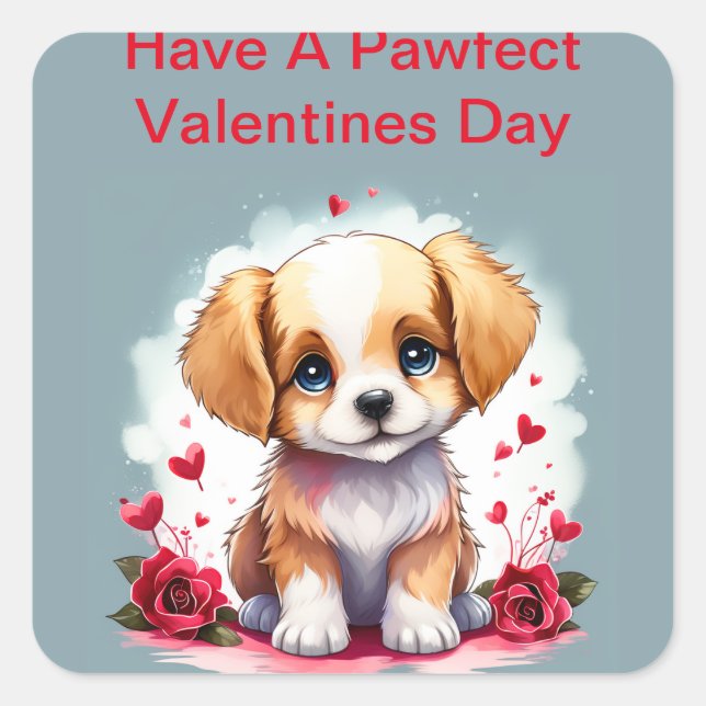 Customisable Pawfect Valentine’s Day Puppy,  Square Sticker (Front)