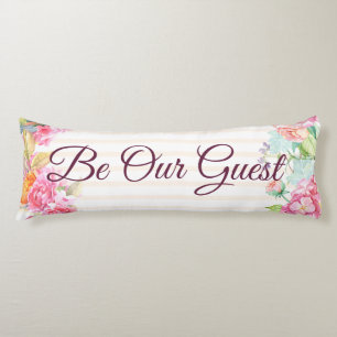 Customisable Peach Stripe floral Body Cushion