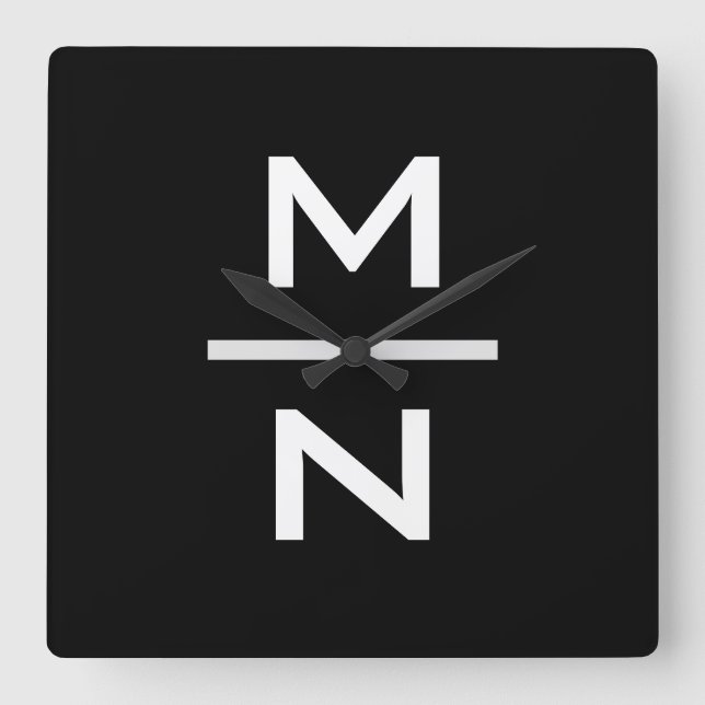 Customisable personal monogram square wall clock (Front)