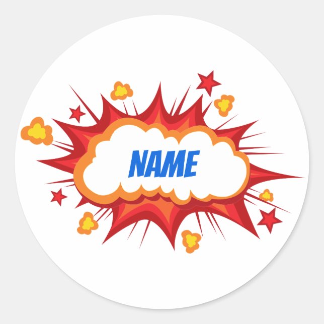 Customisable personalised comic explosion classic round sticker (Front)