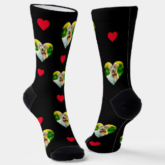 Customisable Pet and Hearts Pattern Black Socks