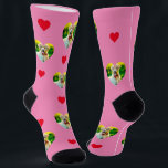 Customisable Pet and Hearts Pattern Pink Socks<br><div class="desc">Custom Pet-Patterned Socks. The perfect way to keep your furry friends close, no matter where you are! These high-quality, comfortable socks are designed with a customisable pattern that can feature your beloved pet’s photo. To customise, simply upload a high-resolution photo of your pet. These socks make a great gift for...</div>