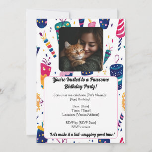 Customisable Pet Birthday Invitation Card with Pho