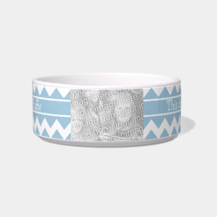 Customisable Pet Bowl Photo Blue/White Chevrons
