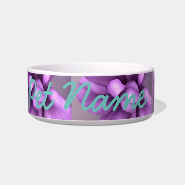 Customisable PET BOWL Purple Flowers w/ blue (Front)
