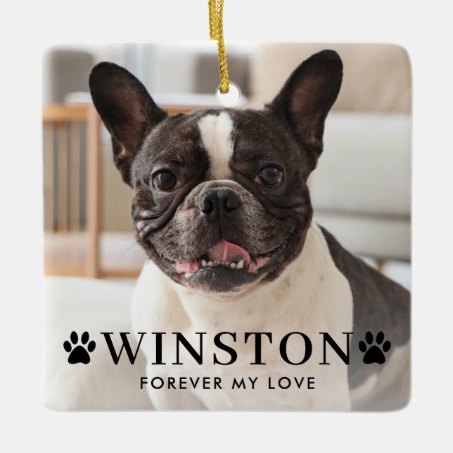 Customisable Pet Dog Memorial Photo Keepsake Ceramic Ornament (Front)