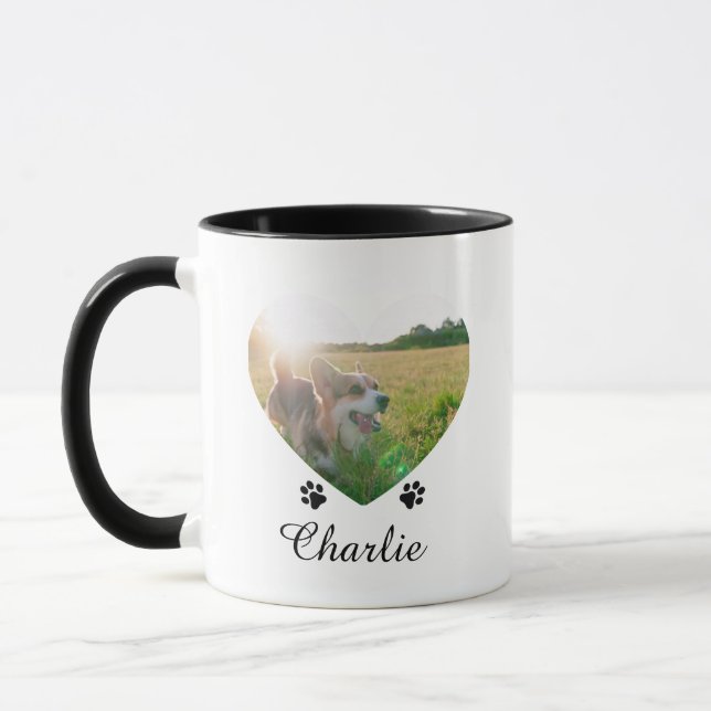 Customisable Pet Heart-Shaped Photo Template Text  Mug (Left)