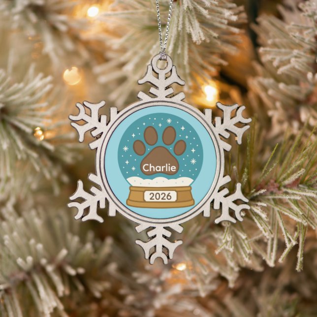 Customisable Pet Paw Print Snow Globe Ornament  (Tree)