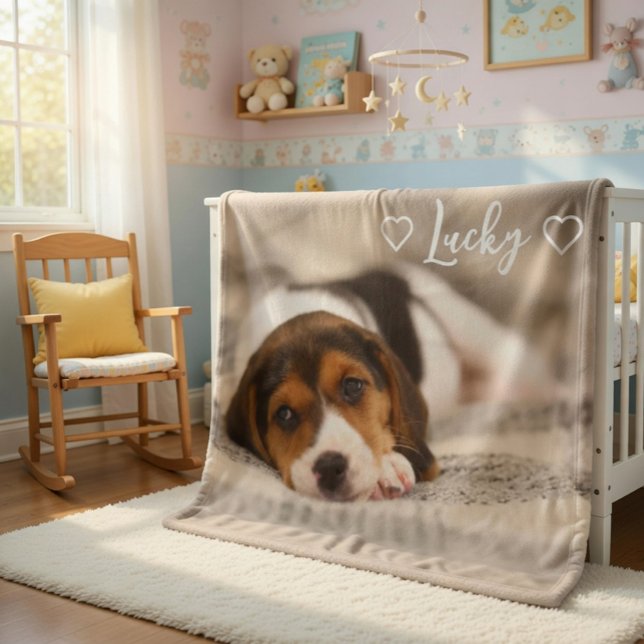 Customisable Pet Photo and Name Fleece Blanket (Creator Uploaded)