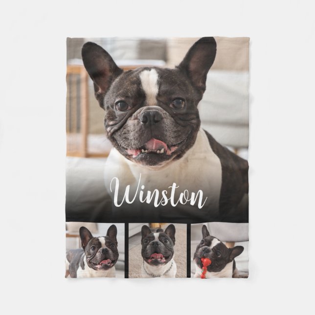 Customisable Pet Photo Collage Dog Name Fleece Blanket (Front)