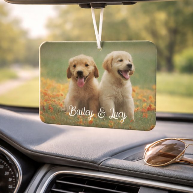 Customisable Pet Photo With Customisable Name Text Car Air Freshener (Creator Uploaded)