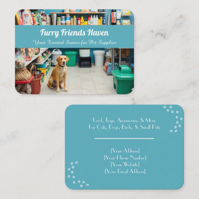 Customisable Pet Shop Business Card – Light Blue  (Front/Back)