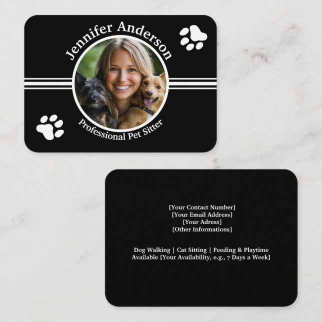 Customisable Pet Sitter Business Card with Photo  (Front/Back)