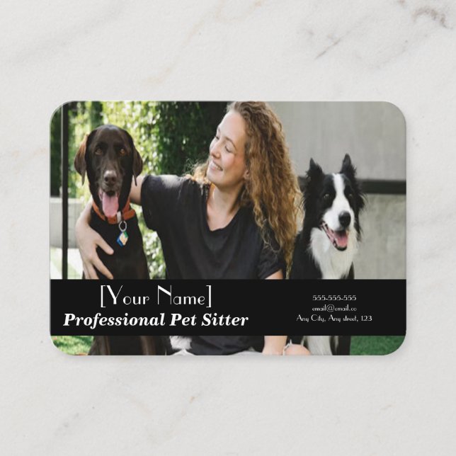 Customisable Pet Sitter Photo, Contact, Services  Business Card (Front)