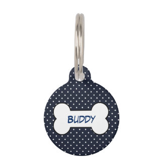 Customisable pet tag navy blue with dog bone