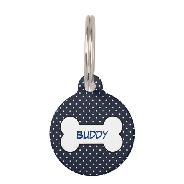 Customisable pet tag navy blue with dog bone (Front)